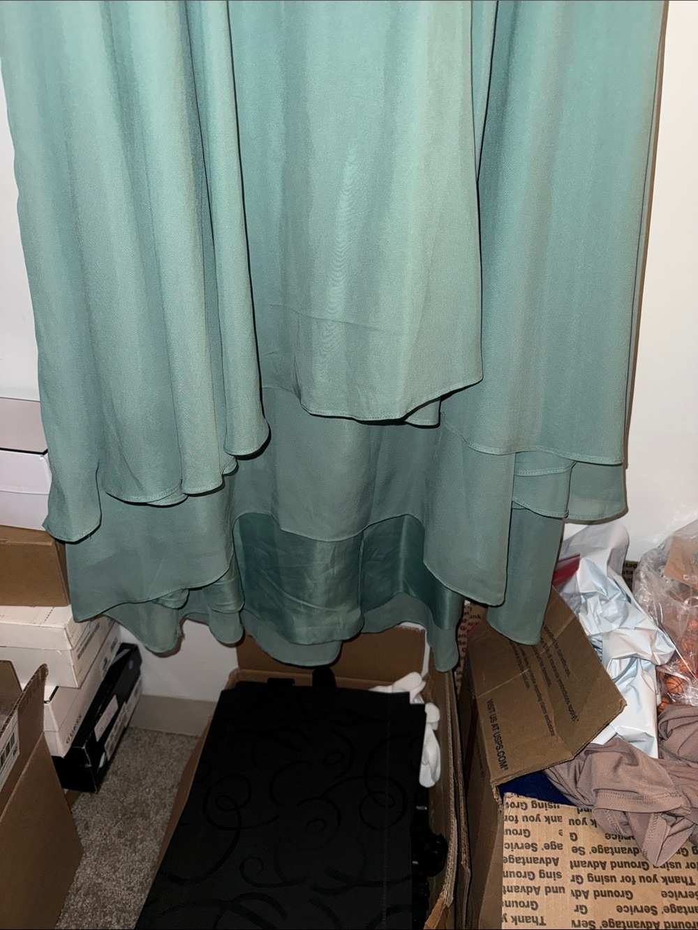 Sage Green Lace & Chiffon High-Low Evening Dress - Picture 3 of 7